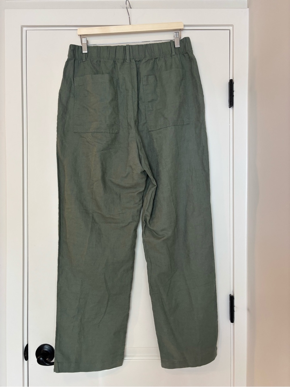 GAP Olive Green Linen Blend Straight-Leg Elastic-Waist Zip Fly Pants Comfort LT - Picture 3 of 12